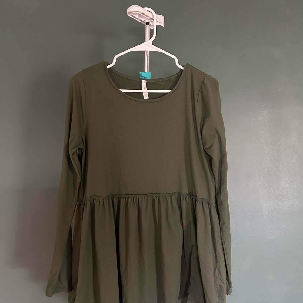 Mts Olive Green Peplum Long Sleeve Tunic